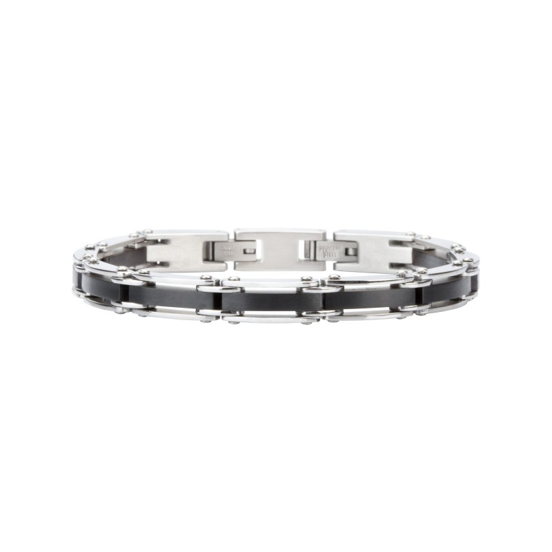 Traveller Armband - Heren - Zilverkleurig - Edelstaal - Zwart PVD - 21 x 0,8 cm - 181059