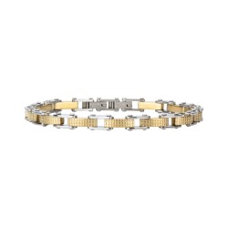 Traveller Bracelet - Men - Silver & Gold Coloured - Stainless Steel - Gold Plated - 21 x 0,6 cm - 181060