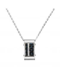 Traveller Pendant with Chain - Men - Stainless Steel - Black Carbon - Blue -...