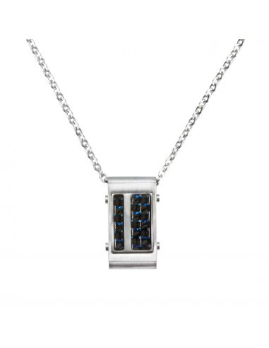 Traveller Pendant with Chain - Men - Stainless Steel - Black Carbon - Blue - 21x12 mm - Chain 55 cm - 180952 