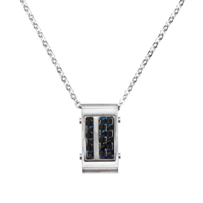 Traveller Kette mit Anhänger - Herren - Edelstahl - Schwarz Karbon - Blau - 21x12 mm - 55 cm - 180952 