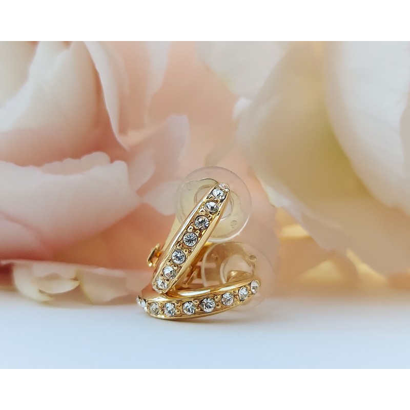 Traveller Clip Oorbellen - Goudkleurig - Preciosa Kristallen - Half rond - 22ct Verguld - 15x3 mm