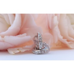 Traveller Clip Oorbellen - Zilverkleurig - Preciosa Kristallen - Half rond - Geplatineerd - 15x3 mm