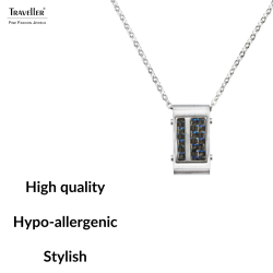 Traveller Ketting - Heren - Ketting Man - Carbon & Edelstaal - Blauw - 55cm lang