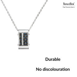 Traveller Ketting - Heren - Ketting Man - Carbon & Edelstaal - Blauw - 55cm lang
