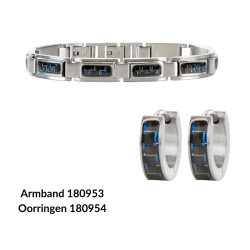 Traveller Ketting - Heren - Ketting Man - Carbon & Edelstaal - Blauw - 55cm lang