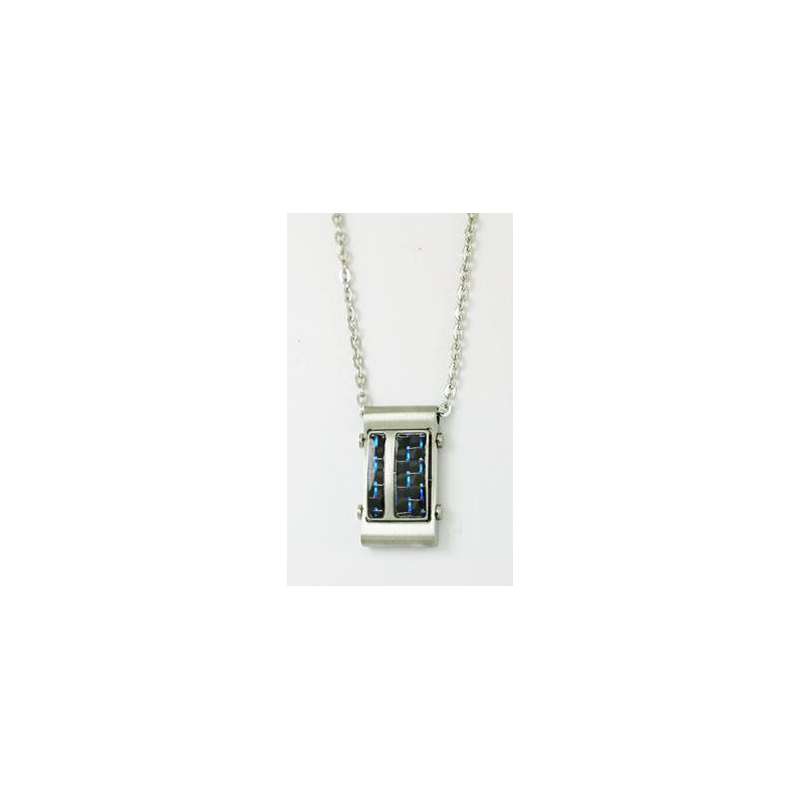 Traveller Necklace - Men - Carbon & Stainless Steel - Blue - 55 cm long