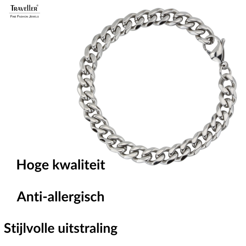 Traveller Armband - Heren - Zilverkleurig - Edelstaal - Schakels - 22 x 0,9 mm - 180958