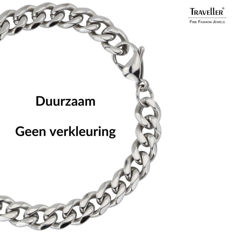 Traveller Armband - Heren - Zilverkleurig - Edelstaal - Schakels - 22 x 0,9 mm - 180958