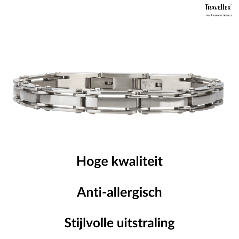 Traveller Armband - Heren - Zilverkleurig - Edelstaal - 21 x 0,8 cm - 181058