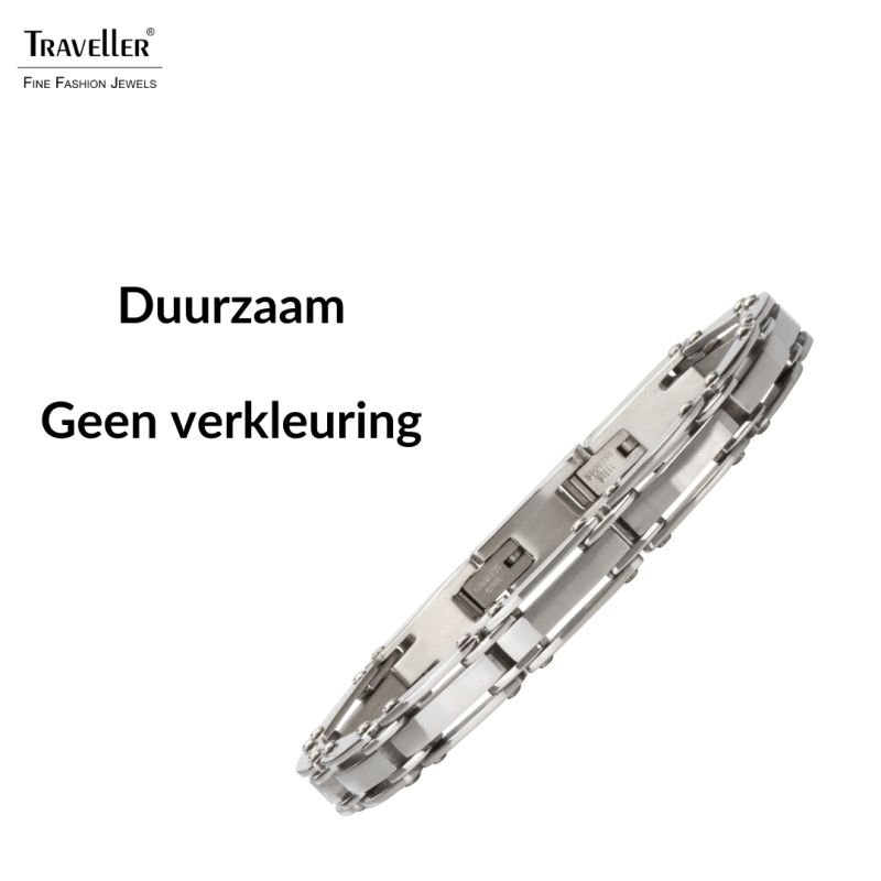 Traveller Armband Heren - Zilverkleurig - Edelstaal - 21 x 0,8 cm - 181058