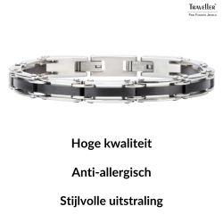 Traveller Armband Heren - Zilverkleurig - Edelstaal - Zwart PVD - 21 x 0,8 cm