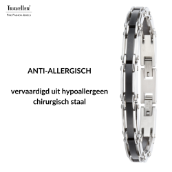 Traveller Armband Heren - Zilverkleurig - Edelstaal - Zwart PVD - 21 x 0,8 cm