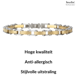 Traveller Armband Heren - Zilverkleurig & Goudkleurig - Edelstaal - verguld - 21 x 0,6 cm