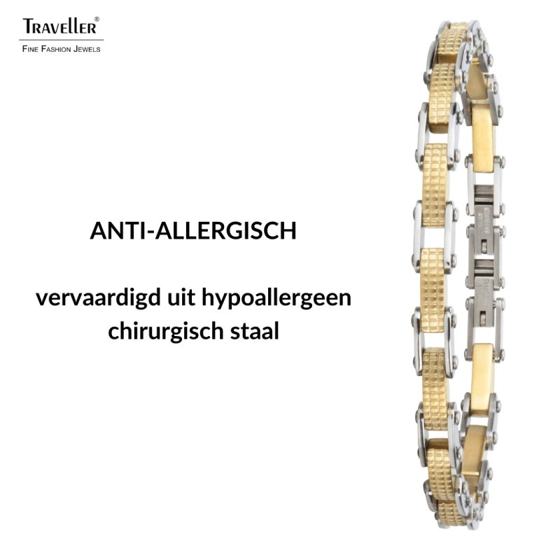 Traveller Armband Heren - Zilverkleurig & Goudkleurig - Edelstaal - verguld - 21 x 0,6 cm - 181060