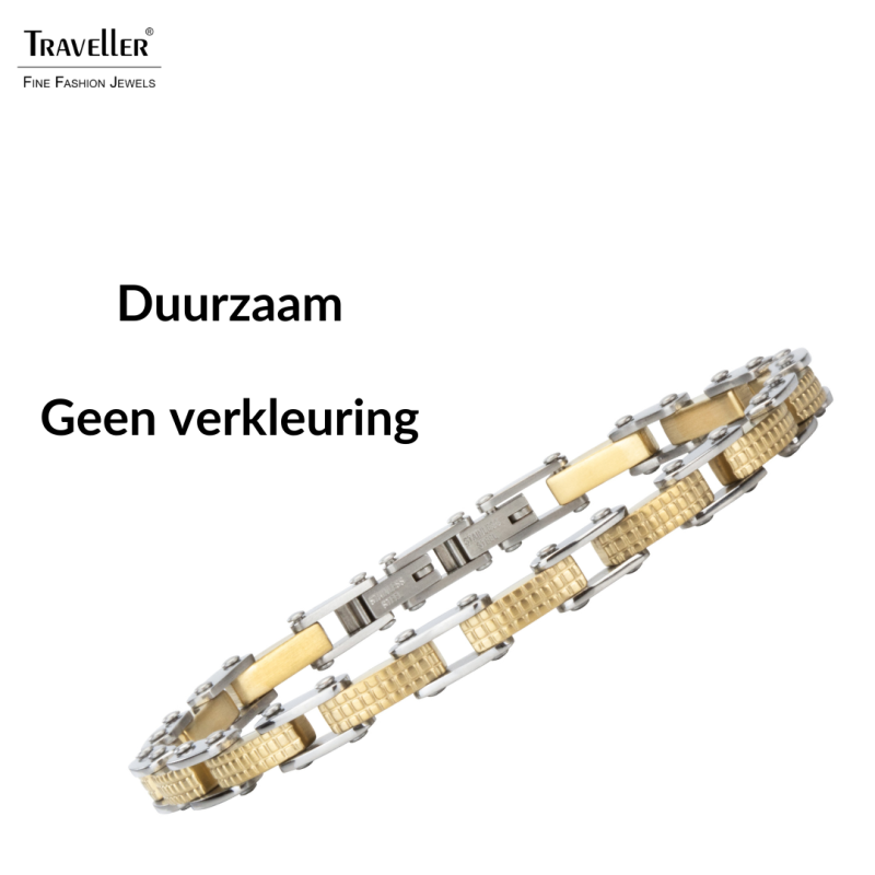 Traveller Armband Heren - Zilverkleurig & Goudkleurig - Edelstaal - verguld - 21 x 0,6 cm - 181060