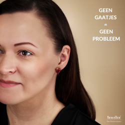 Traveller Clip Oorbellen - Goudkleurig - Zirkonia - Rood - Verguld - Hart - 13x12 mm