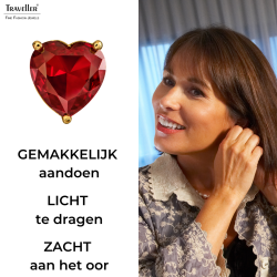 Traveller Clip Oorbellen - Goudkleurig - Zirkonia - Rood - Verguld - Hart - 13x12 mm - 157685