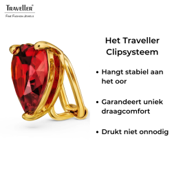 Traveller Clip Oorbellen - Goudkleurig - Zirkonia - Rood - Verguld - Hart - 13x12 mm