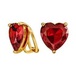 Traveller Clip-on Earrings - Gold Coloured - Zirkonia - Red - Gold Plated - Heart - 13x12 mm - 157685