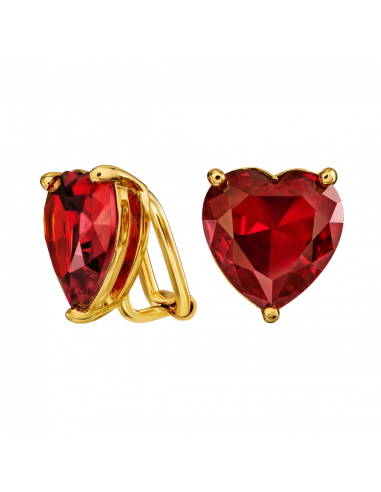 Traveller Clip-on Earrings - Gold Coloured - Zirkonia - Red - Gold Plated - Heart - 13x12 mm - 157685
