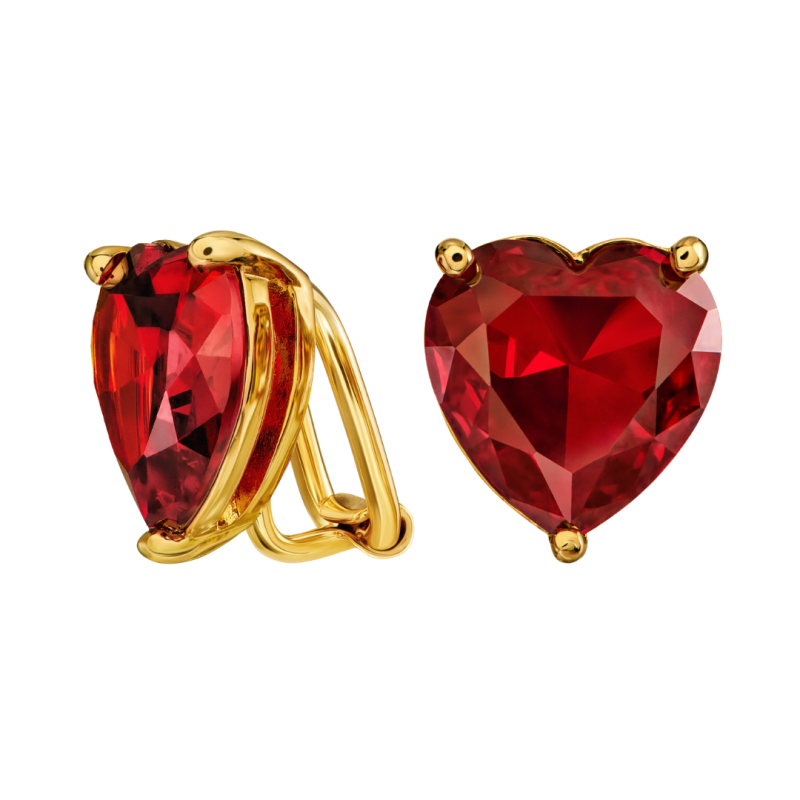 Traveller Ohrclips - Goldfarbe - Zirkonia - Rot - Vergoldet - Herz - 13x12 mm - 157685