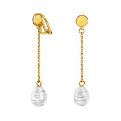 Traveler Ohrclips - Hänger - Vergoldet - Barok Perle - 10x8mm - Weiss - 50x8mm