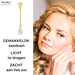 Traveller Clip Oorbellen - Hangers - Goudkleurig - Barok Parels - 10x8mm - Wit - Verguld - 50x8mm - 114271