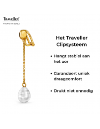 Traveller Clip Oorbellen - Hangers - Verguld - Barok Parels - 10x8mm - Wit - 50x8mm