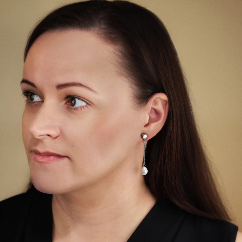 Traveller Clip-on Earrings - Drop Earring - Baroque Pearls - 10x8mm - White - Platinum Plated - 50x8mm