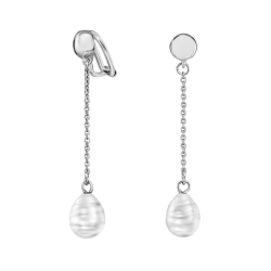 Traveller Clip-on Earrings - Drop Earring - Baroque Pearls - 10x8mm - White - Platinum Plated - 50x8mm - 114272