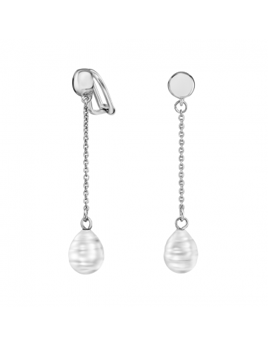 Traveller Clip-on Earrings - Drop Earring - Baroque Pearls - 10x8mm - White - Platinum Plated - 50x8mm - 114272