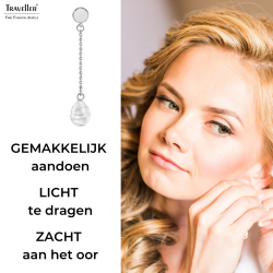 Traveller Clip Oorbellen - Hangers - Zilverkleurig - Barok Parels - 10x8mm - Wit - Geplatineerd - 50x8 mm