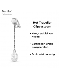 Traveller Clip Oorbellen - Hangers - Zilverkleurig - Barok Parels - 10x8mm - Wit - Geplatineerd - 50x8 mm - 114272