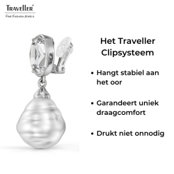 Traveller Clip Oorbellen - Hangers - Zilverkleurig - Barok Parels - 20x17mm - Kristallen - Geplatineerd - 42x17mm - 114285