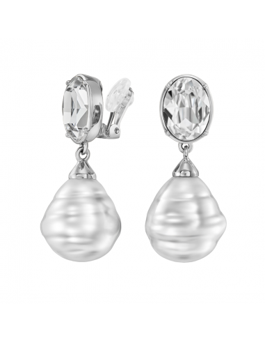 Traveller Clip-on Earrings - Drop Earring - Silver Plated - Baroque Pearls -20x17mm- White - Crystals - 42mm - 114285