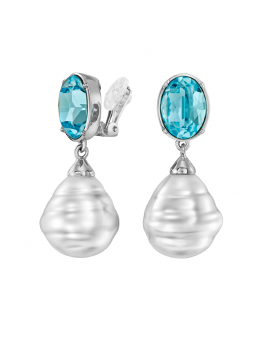 Traveller Clip-on Earrings - Baroque Pearls - 20x17mm - White - Crystals - Blue - Platinum Plated - 42x17mm - 114287