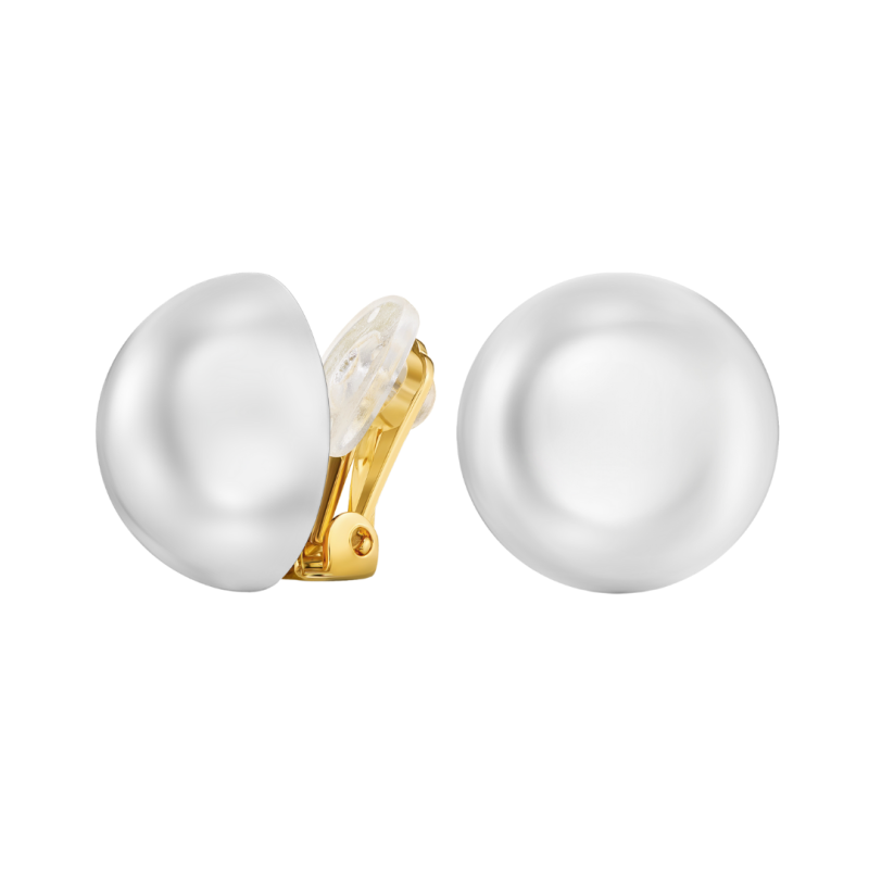 Traveller Ohrclips - Goldfarbe - Perle - 16 mm - Weiss -  Vergoldet - 700217