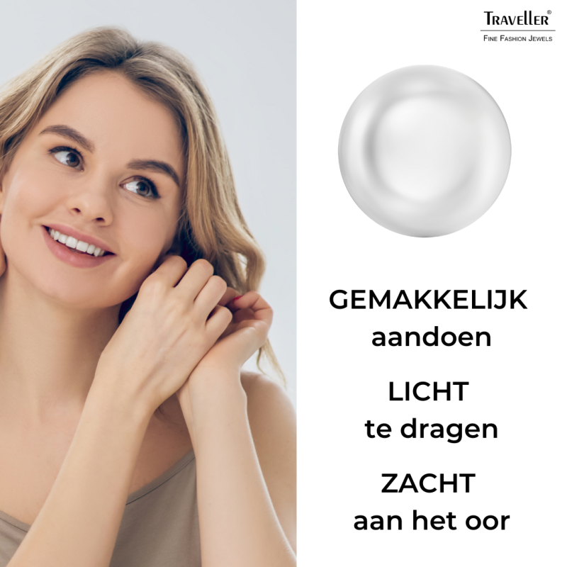 Traveller Clip Oorbellen - Goudkleurig - Parels - 16 mm - Wit - Verguld - 700217