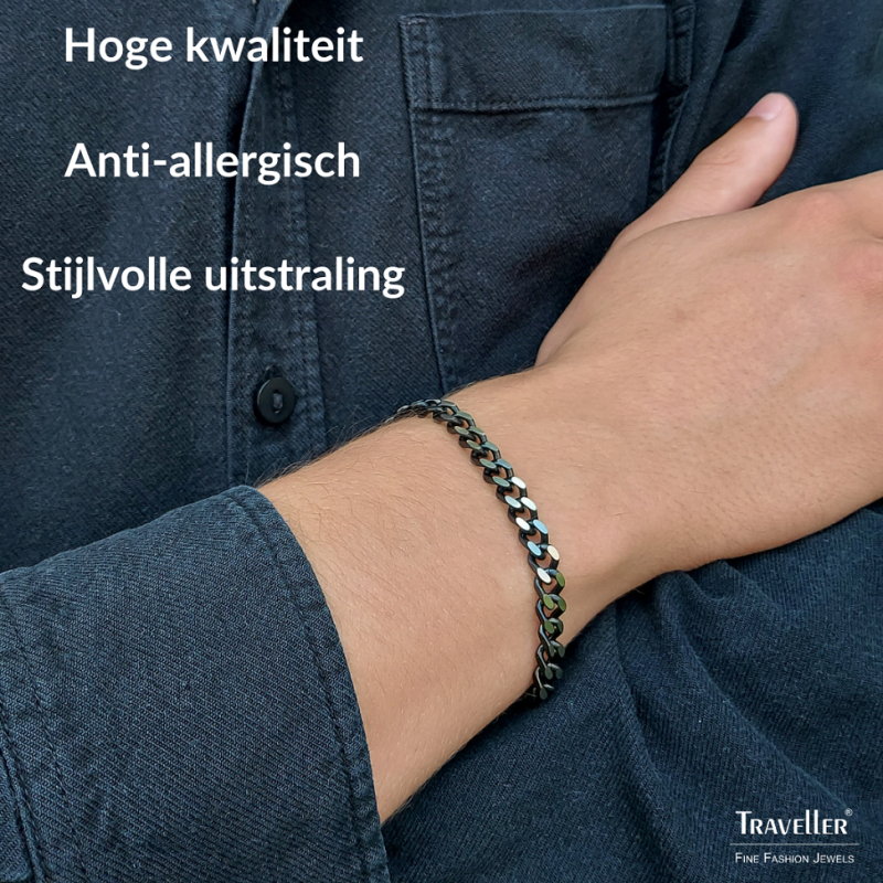 Traveller Armband Heren - Zilverkleurig - Edelstaal - Schakels - 22 cm - 181199