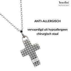 Traveller Kruis Ketting - Heren - Ketting Man - Edelstaal - Zirkonia - 50+5cm lang