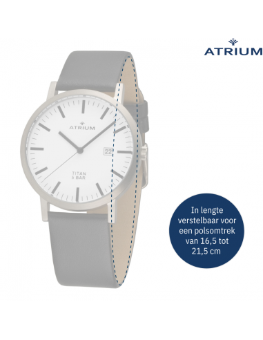 ATRIUM men's wristwatch - Black leather strap - White dial - Date - Titanium - 5 bar - A40-13 ATRIUM men's wristwatch - Black leather strap - White dial - Date - Titanium - 5 bar - A40-13