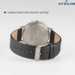 ATRIUM Horloge - Heren - Leer Zwart - Wijzerblad Wit - Datum - Titanium - 5 bar - A40-13