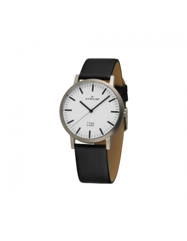 ATRIUM ladies wristwatch - Black leather strap - White dial - Titanium - 5 bar - A41-13