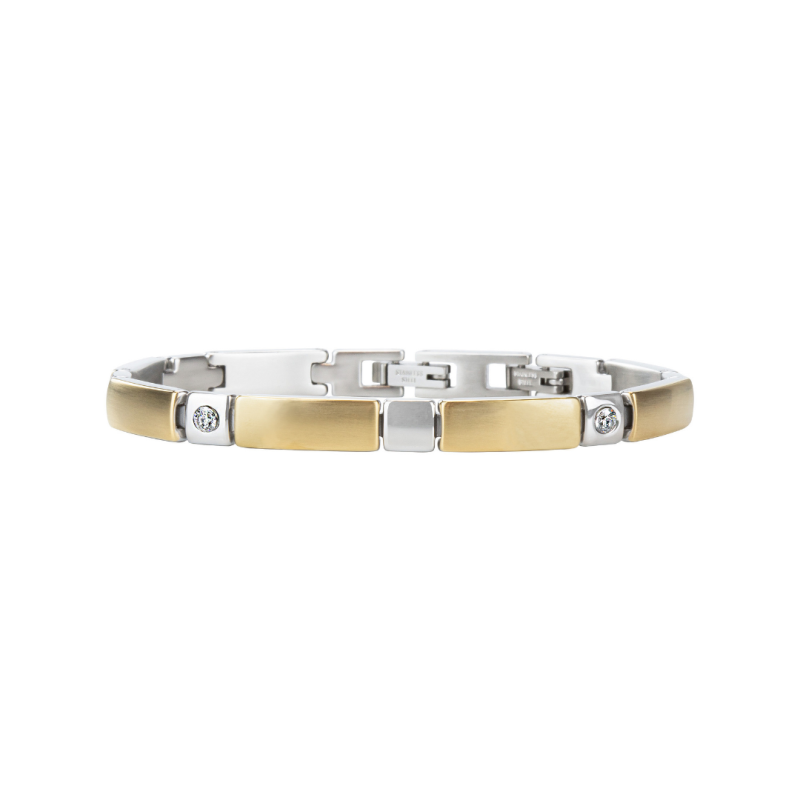 Traveller Armband - Bicolor - Edelstaal - Zirconia Kristallen - 18-19,5 cm - Verguld & Geplatineerd - 180923