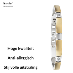 Traveller Armband Dames - Bicolor - Edelstaal - Zirconia Kristallen - 18-19,5 cm - Verguld & Geplatineerd - 180923