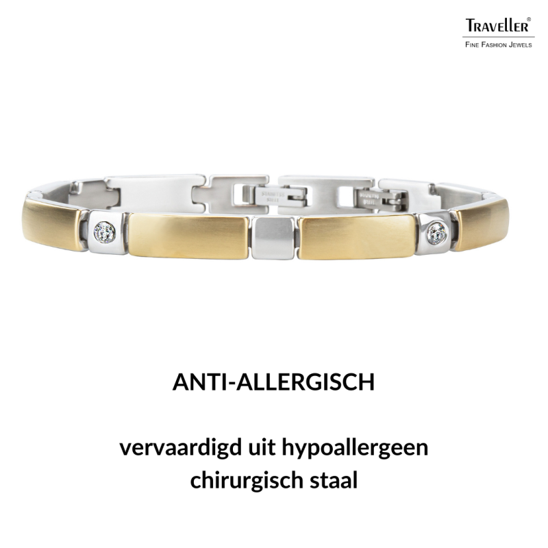 Traveller Armband - Bicolor - Edelstaal - Zirconia Kristallen - 18-19,5 cm - Verguld & Geplatineerd - 180923