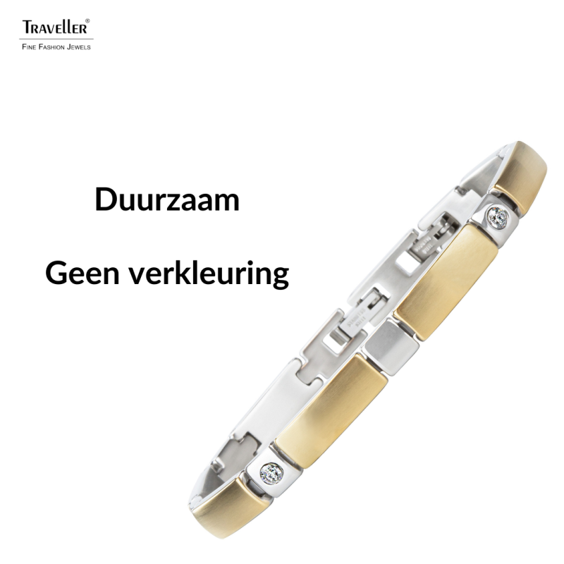 Traveller Armband Dames - Bicolor - Edelstaal - Zirconia Kristallen - 18-19,5 cm - Verguld & Geplatineerd - 180923