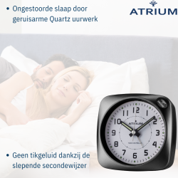 ATRIUM Wekker - Radiogestuurd - Analoog - Geen tikgeluid - Afgerond vierkant model - Duidelijk - Zwart - A610-7