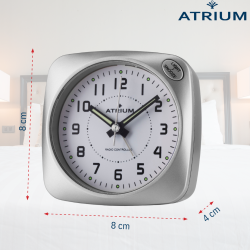 ATRIUM Wekker - Radiogestuurd - Analoog - Geen tikgeluid - Afgerond vierkant model - Duidelijk - Zilver - A610-19
